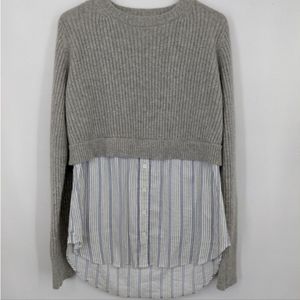 Veronica Beard Womens Ribbed Crew Neck Sweater Gray Cashmere Wool Size Large